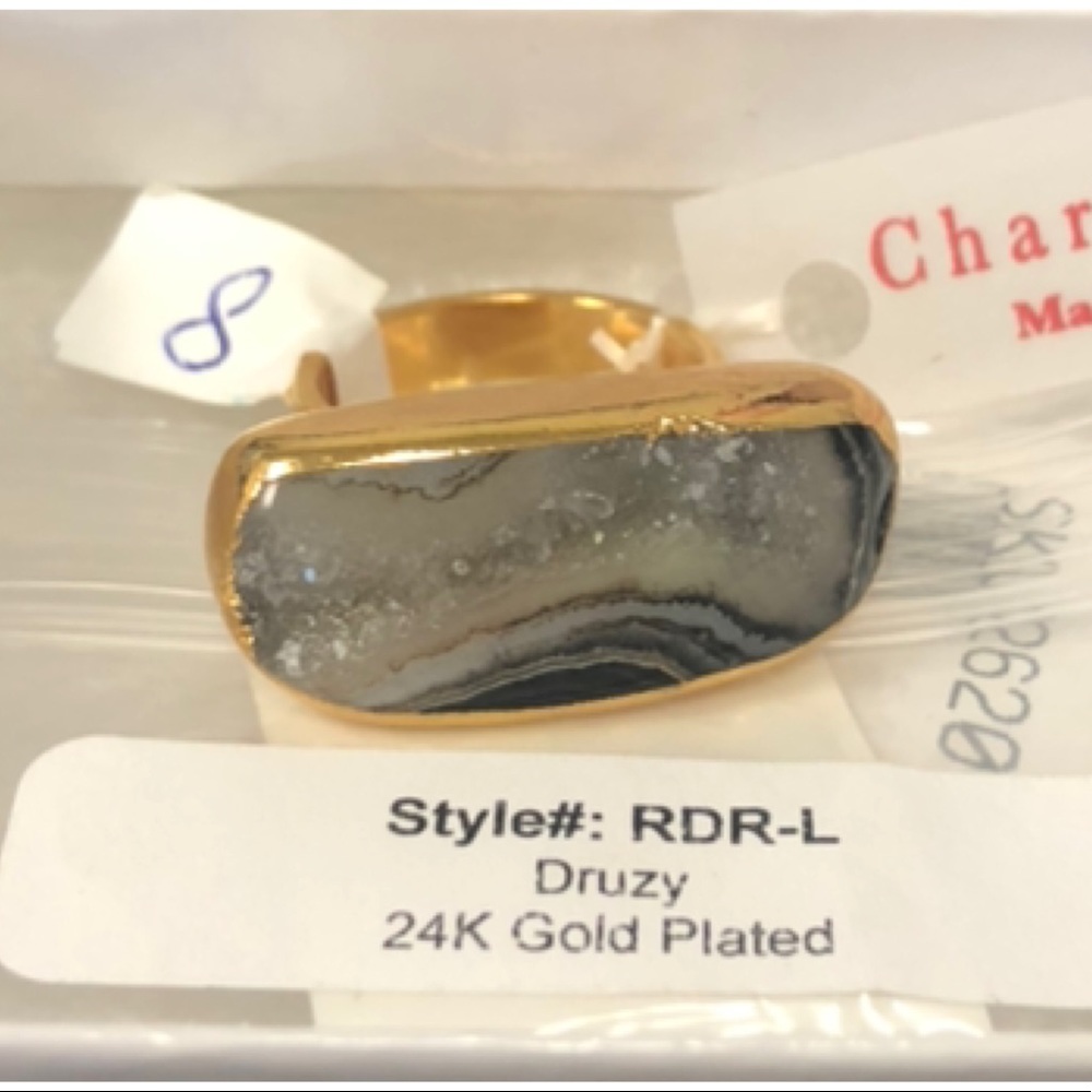 NEW in box .. 24k gold plated Druzy ring .. Size 8